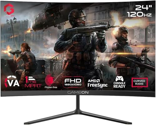 GAMEON GOC24F120VA Pro Series Curved Gaming Monitor 24 inch, 1920x1080p FHD VA Panel, 120Hz, 1ms, HDMI 2.1, Freesync, Crosshair assistant, Built-in Speakers, Supports PS5, VRR