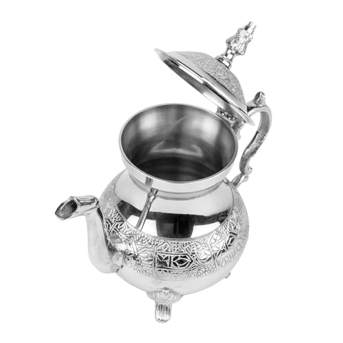 Cuisine Art Moroccan Brass Teapot - Zwin, 700ml, Silver Handcrafted Traditional Tea Pot for Authentic Moroccan Tea Ceremony
