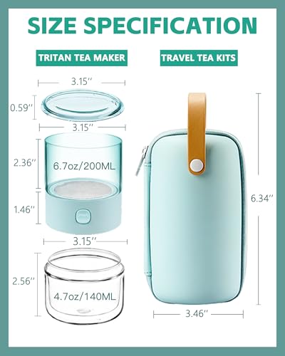 ZENS Travel Tea Set,Tritan Portable Teapot Infuser Set for One with 200ml Double Walled Teacup for Loose Tea,To Go Light Green Travel Case for Office or Homeworking Daily Tea