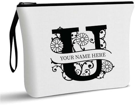 PRINTSHOP4ME Personalized Makeup Bag - Initial Monogram Cosmetic Pouch - Customizable Your Name - Monogrammed Makeup Pouch - Perfect for Travel Organizer - Cosmetic Bag for Women (N)