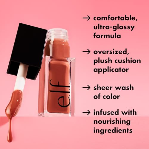 e.l.f. Glow Reviver Lip Oil, Nourishing, Tinted Lip Oil for a High Gloss Finish, Enriched with Jojoba Oil, Vegan & Cruelty Free, Jam Session