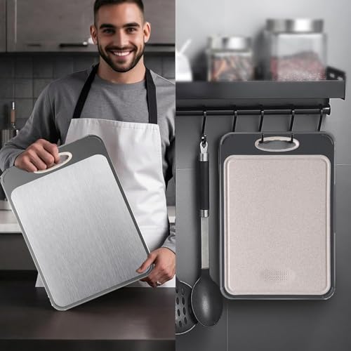 2PCS Titanium Cutting Board, S316 Stainless Steel Chopping Board, Double-Sided Food Grade Cutting Board, Dishwasher Safe Ideal for Handling Meat and Vegetables Separately