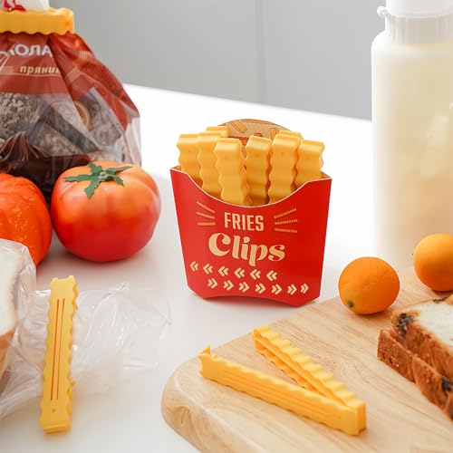 Bag Clips, Magnetic Fries Clips, Set Of 12 Clips With Durable Plastic Holder, Keep Food Fresh & Organized, Novelty Design For Fridge Seal Chips Bags & Packages, Cute & Practical Kitchen Accessories