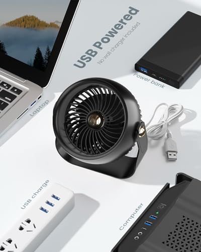 Desk Fan, 6 Inch Quiet Air Circulator Fan, 4 Speeds with Strong Airflow, 270° Rotate Portable Fan For Bedroom Home Office Desktop Travel