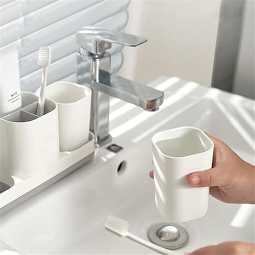 Azonee Toothbrush Holder for Bathroom, Bathroom Organizer Storage Set with 2 Cups, Kids Electric Toothbrush Holder, Bathroom Accessories Storage for Toothpaste Razor (White)