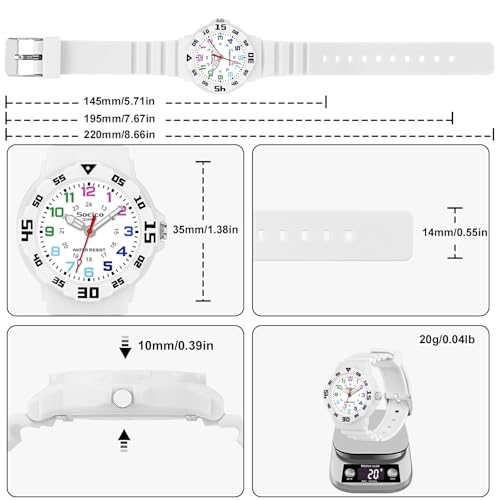 SOCICO Children Analog Watch for Boys Girls Waterproof Time Teaching Watch with Soft Band Learning Time Wrist Watch Easy to Read for Kids Great Gifts