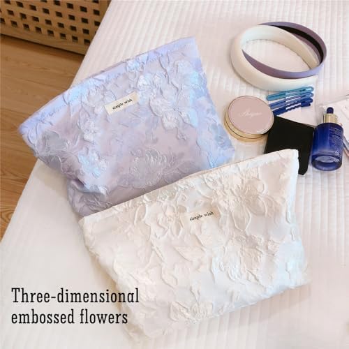 STARDW Flower Cosmetic Bags Makeup Bags for Women and Girls,Travel Makeup Bag Large Capacity Canvas Makeup Bag,Makeup Organizer Bag Zipper Pouch, Embossed pink, Large Capacity Aesthetic Makeup Bags