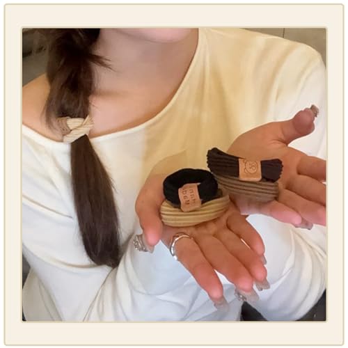 10 Pcs High Elastic Hair Ties Seamless Ponytail Hairbands Hair Bands Durable Hair Accessories for High Ponytail, Bun, Workout (Striped Bear)