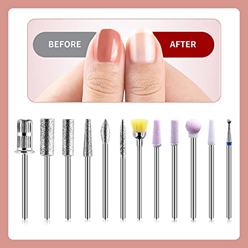 TOMICCA Portable Electric Nail Drill, 12 in 1 Nail Drill Set Electric Nail Files Professional 20000RPM Acrylic Nails Gel Nails Manicure Pedicure Polishing Machine for Home and Salon Use