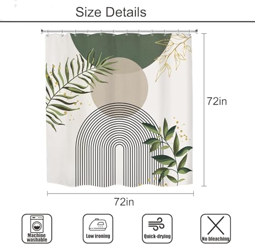 Boho Sage Green Shower Curtain 180 * 180CM, Abstract Bohemian Mid Century Modern Bathroom Curtain, Curtain for Home Bathroom Hotel Decor with Hooks