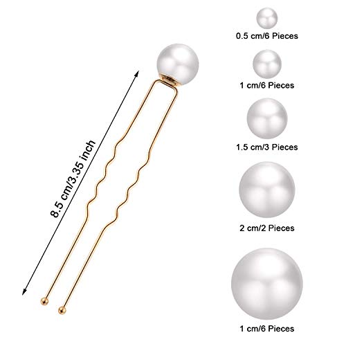 Yplun 18 Pcs Wedding Pearl Hair Pins - Bridal Pearl Rhinestone Hair Pins - Hair Accessories for Bride Bridesmaid Women Girls (Gold)