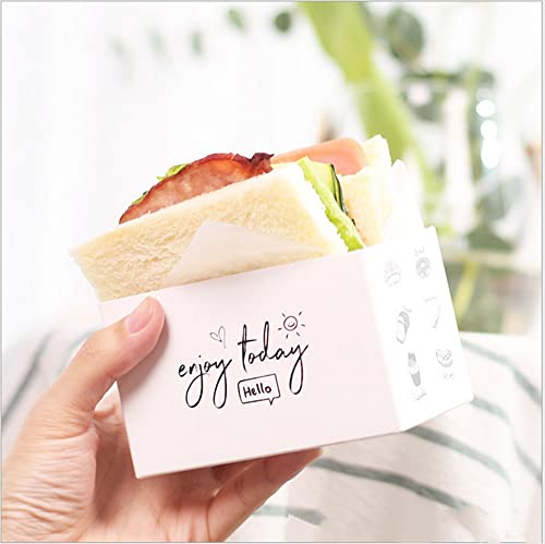 XZJMY 50 Pack Paper Take Out Containers,Mini Burger Boxes,Toast Holding Bread Tray, Sandwich Hot Dog Donut Egg Waffle Packaging Box for Take Out Food Containers (L-A)