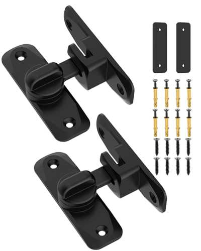 YogePote 90/180 Degree Barn Door Lock, Small Flip Gate Latches Hardware, Door Security Sliding Door Latch Lock fo Cabinets, Barn Door, Bathroom, Gardenr Doors (Black-2Pcs)