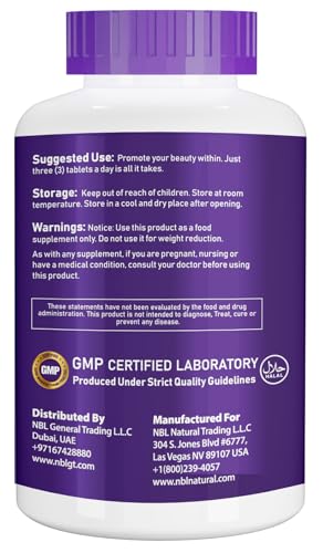 NBL Natural Super Collagen Tablets â€“ 270 Tablets â€“ Collagen Type 1 & 3 with Vitamin C & Biotin â€“ 3g Per Serving â€“ Supports Hair, Skin, Nails & Joint Health â€“ 90 Servings