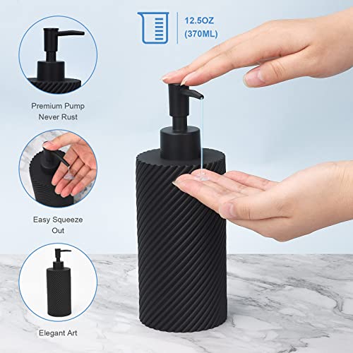 LeucSuiok Bathroom Accessories Set 4Pcs-Lotion Soap Dispenser,Toothbrush Holder,Qtip Holder Dispenser,Vanity Tray for Decor Bathroom Countertop,Vanity Organizer-Matte Black