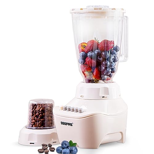 Geepas GSB5409 250W 2 in 1 Multifunctional Blender | Stainless Steel Blades, 4 Speed Control with Pulse | 1.5L Jar, Over Heat Protection| Ice Crusher, Chopper, Coffee Grinder & Smoothie Maker