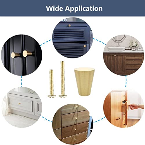 SYOSI 4Pcs Solid Brass Knobs, Brushed Gold Pure Copper Cone Decorative Mid-Century Modern Style Handles for Kitchen Cabinet Drawer Dresser, Modern Furniture Hardware with Screws