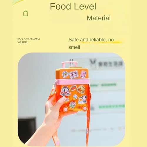TWISOO Kids Travel Water Bottle with Fun Suitcase Design – Portable, Leak-Proof Drinking Cup with Adjustable Strap, BPA-Free, Ideal for School, Travel, and Outdoor Activities (450ml) (Orange)