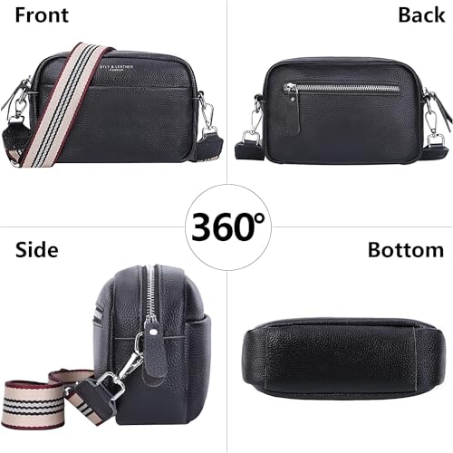 Crossbody Bag for Women Genuine Leather Wide Strap Shoulder Bag Purse Trendy Design Camera Crossbody Purse Top Zip