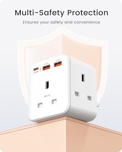 LENCENT Multi Plug Extension, 3 Way 3 Plugs Socket adapter, 6-in-1 Cube Electrical Extender Outlet Adaptor, PD&QC 3.0 20W USB Wall Charger, Plug Expander for Home, Office, Kitchen, 13A 3250W