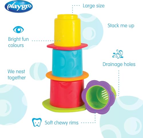 Playgro Chewy Stack and Nest Cups  Engaging Baby Bath Toy for Development and Sensory Play, 0+ Months