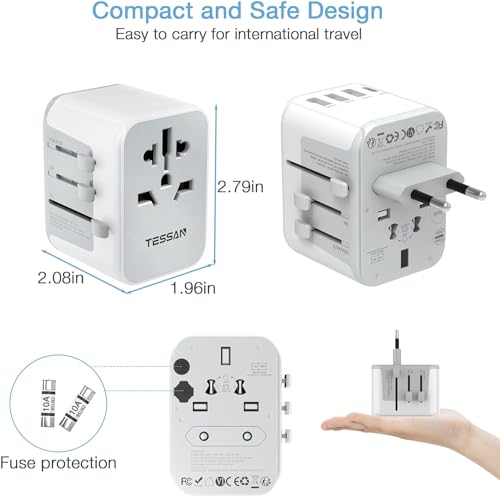 TESSAN International Plug Adapter, Universal Power Adaptor with 4 USB Ports (1 USB C), Worldwide Travel Essentials Wall Charger for USA to Europe France Germany Spain Ireland Australia(Type C/G/A/I)