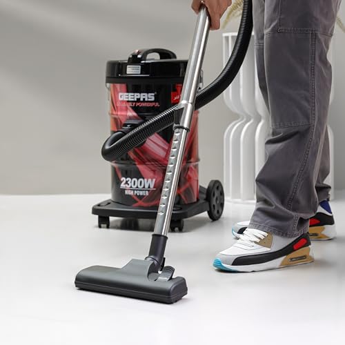 Geepas GVC2598 2300W 25L Drum Vacuum Cleaner - Portable ABS/Copper/Iron | Dust Full Indicator with Parking Position | Air Blower Function with Adjustable Suction Power | 2 Years Manufacturer Warranty