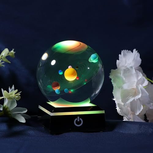 Tazweeq 3D Solar System Model Crystal Ball, Outer Space Astronomy Gifts Indoor Decoration, Crystal Balls, Night Light Planet Lamp, Unique Gifts Best Birthday Gifts
