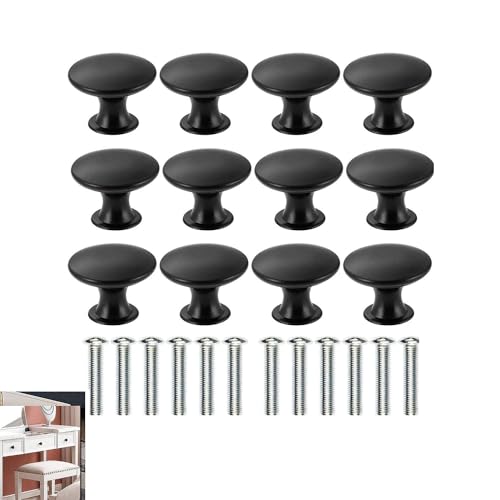 X spring Cabinet Drawer Knobs, 12 Pack Kitchen Cabinet Knobs for Wardrobe, Cupboard, Cabinet Knob with 12 Pieces Screws, Hardware Round Drawer Knobs for Bathroom Furniture Door Window (Black)
