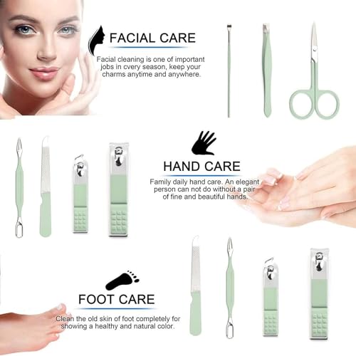 Manicure Set 7 Pieces Stainless Steel Nail Care Set Nail Clippers Pedicure Kit Toenail Clipper Grooming Tool-Pedicure Kit & Toe Nail Cutter-Thick Nail Scissors Toiletries with Cuticle Trimmer (Green)