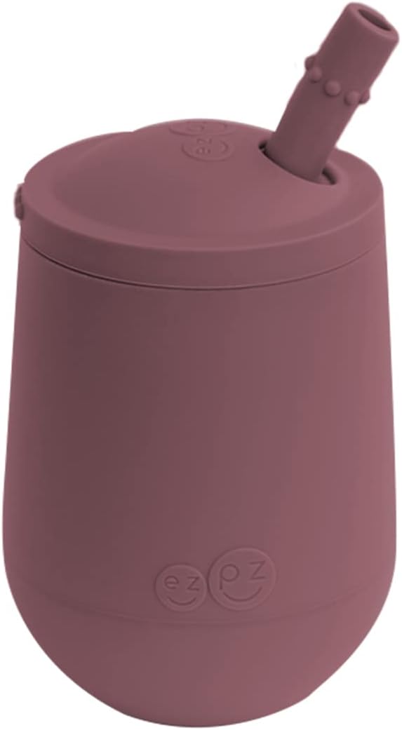 ez pz Ezpz Mini Cup + Straw Training System (Blush) - 100% Silicone Training Cup For Infants + Toddlers - Designed By A Pediatric Feeding Specialist - 9 Months+