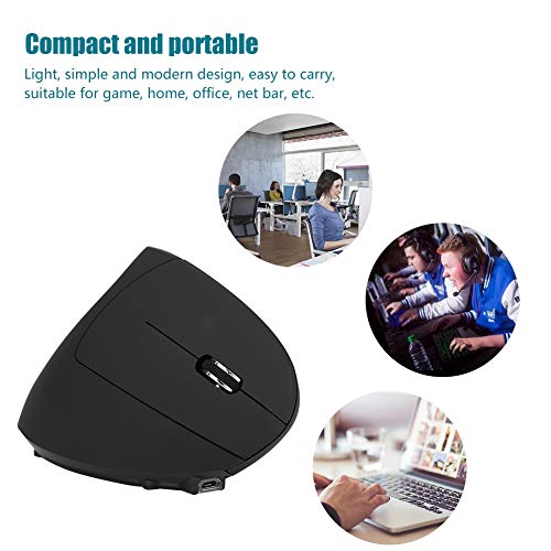 bizofft Vertical Mouse, 2.4GHz Wireless Laptop Accessory Black Wireless Mouse, Ergonomic Design Wireless Mouse for Office Home Computer Game 3 Adjustable DPI (800/1200/1600)