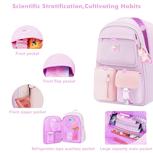 Kids Backpack Little Girls Cute Personalized Book Bags for Elementary School Lightweight Resistant Big Travel Daypack with Free Unicorn Keychain