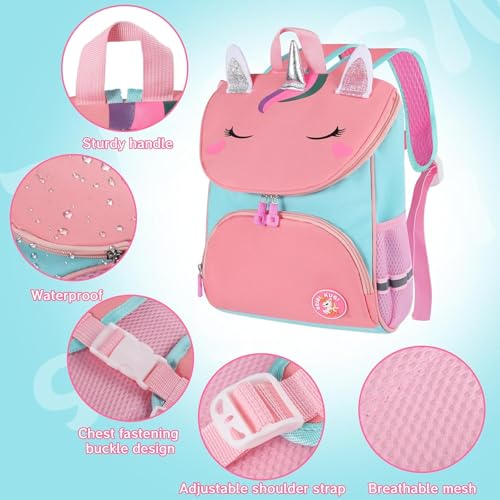 School Bag for Girls Kids Backpack with Chest Strap Children's Backpack Toddlers Rucksack Kindergarten Preschool Bookbag for Girls Age 3-6, M