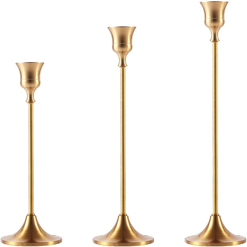 KGYMJR Set of 3 Copper Candle Holders for Tapered Candles, LED Candles, Decorative Candle Holders for Home Decor, Table, Wedding, Party, Anniversary,Christmas