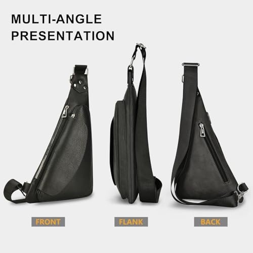 Azonee Crossbody Bag Leather Sling Bag, Men Chest Bag Anti Theft Water-Resistant Crossbody Bag Classic Design Shoulder Bag, for Outdoor Business Work Travel Hiking Camping
