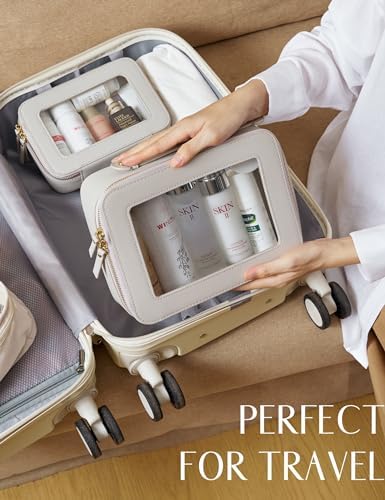 Small Cosmetic Bag for Purse Mini Makeup Bag for School Cute Clear Make Up Pouch for Travel Tiny Leather White Make Up Organizer Case for Backpack Toiletry Bag Waterproof Square Pouch with Zipper