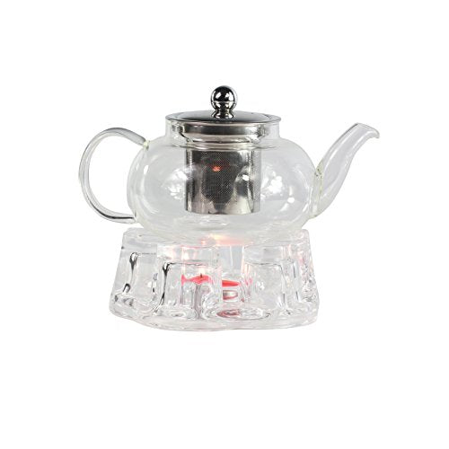 GOLDBEARUK Clear Glass Teapot Stainless Steel Infuser Set with Tealight Warmer