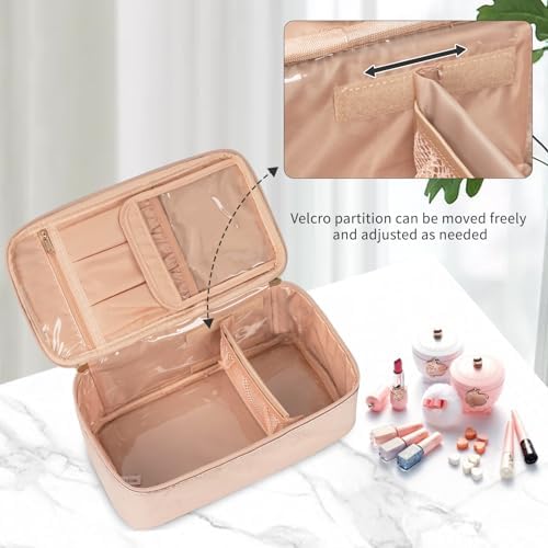 OCHEAL Makeup Bag, Portable Cosmetic Bag, Large Capacity Travel Makeup Case Organizer, Black Makeup Bags For Women Toiletry Bag for Girls Traveling With Handle and Divider