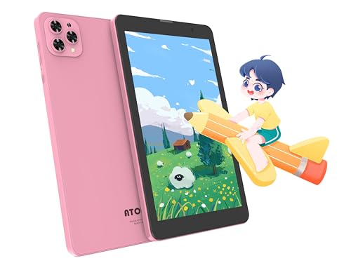 Atouch at your heart Kids Tablet, 8 inch Android 12 Tablet for Kids, Bluetooth, WiFi, Parental Control, Dual SIM, Dual Camera, Educational, Games, Toddler Tablet With EVA Case (Pink)