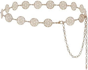 Women's Bohemian Chain Belt Dress Jeans Western Cowboy Waist Chain Belt Adjustable Metal Tapered Belt - Gold