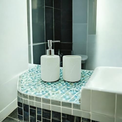 2 Pcs Bathroom Accessories Set Complete Bath Accessory Sets Includes Toothbrush Holder Lotion Liquid Soap Dispenser White 18.5x18x9cm White