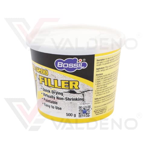 BOSSIL All-Purpose Putty, Putty Filler, Spackling for Drywall, Quick Drying, Designed for Interior and Exterior Home Use, Paintable, Permanent, Non-Shrinking, 500g