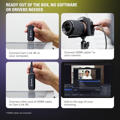 Elgato Cam Link 4K, External Camera Capture Card, Stream and Record with DSLR, Camcorder, ActionCam as Webcam in 1080p60, 4K30 for Video Conferencing, Home Office, Gaming, on OBS, Zoom, Teams, PC/Mac