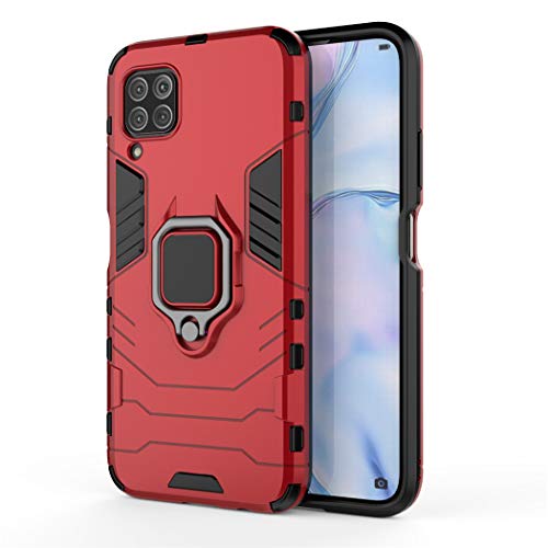 MaiJin Compatible with Huawei P40 Lite, Nova 7i, Nova 6 SE Case, Metal Ring Grip Kickstand Hard Bumper (Works with Magnetic Car Mount) Dual Layer Rugged Cover (Red)