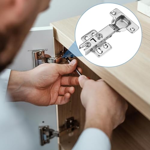 SOJITAS 8 Pcs Door Hinges for Kitchen, Bathroom and Cabinet Furniture Doors, Soft Close, Straight Cup 105°Opening, Full Overlay Cabinet Hinges, Removable and Adjustable with Screws