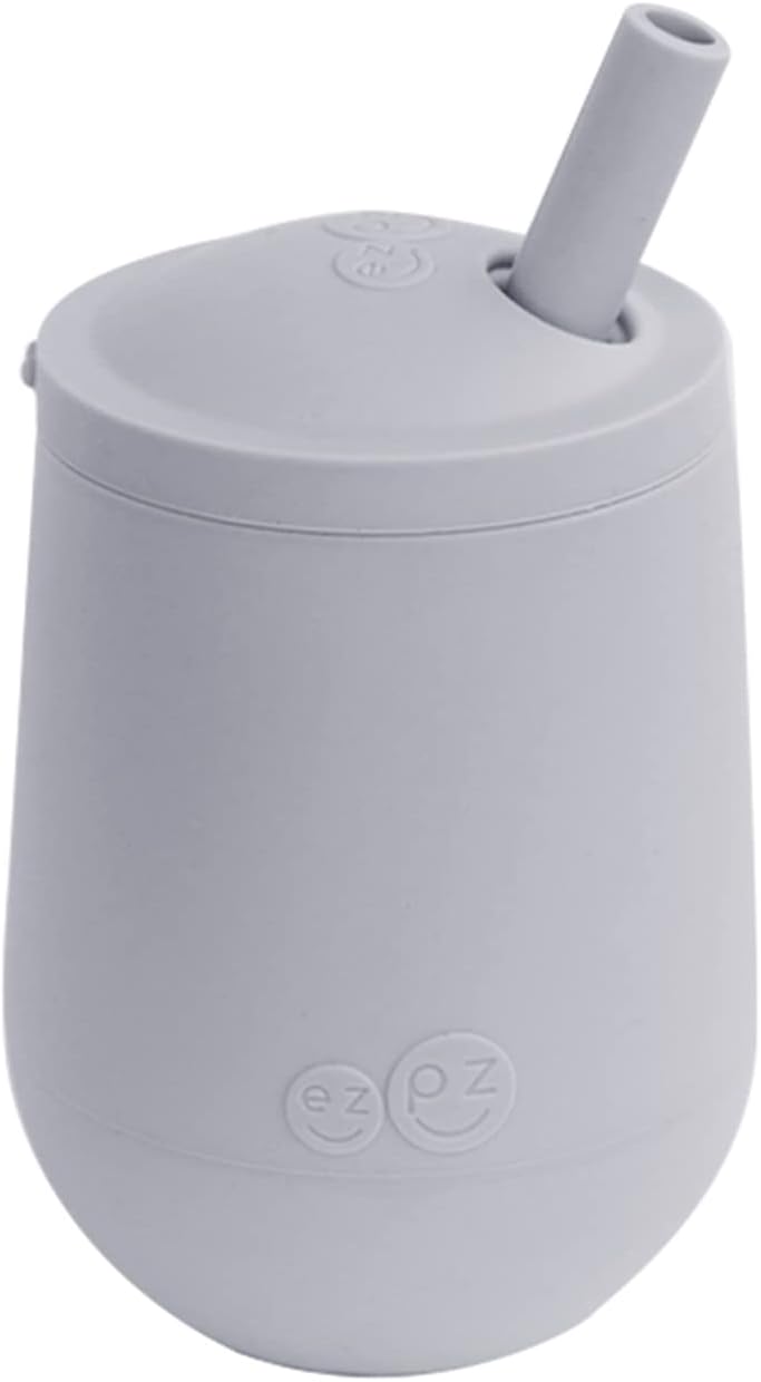 ezpz Mini Cup + Straw Training System - 100% Silicone Training Sippy Cup for Infants + Toddlers - Designed by a Pediatric Feeding Specialist (Blush)