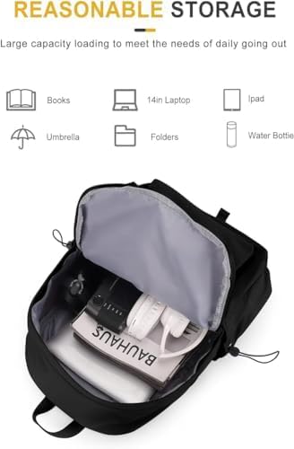 School Backpack Black Waterproof Bookbag Casual Lightweight Travel Rucksack Daypack Backpacks for Men Women College High School Bags backpack for Boys Girls Teens