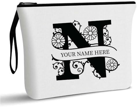 PRINTSHOP4ME Personalized Makeup Bag - Initial Monogram Cosmetic Pouch - Customizable Your Name - Monogrammed Makeup Pouch - Perfect for Travel Organizer - Cosmetic Bag for Women (N)