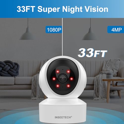 INSEETECH 4MP Indoor Wireless Security Camera, 2.4/5Ghz Pet WiFi camera with PTZ Auto Tracking, 5g Baby Cam for Dog Cat Home/House Security, Motion Detection, Phone APP Control, 24/7, 2-Way Talk